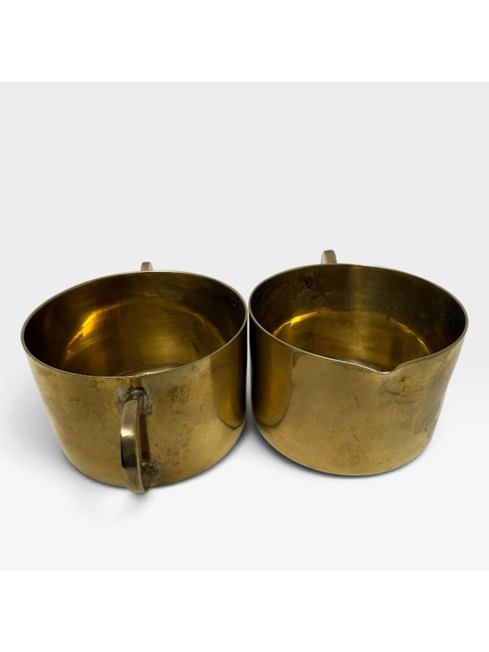 Brass Sugar Bowl and Creamer Set Gold Tone Modern Rustic Boho Dining Decor